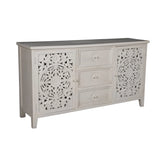 Indian Hand Carved 2 Door 3 Drawer Solid Wood Sideboard